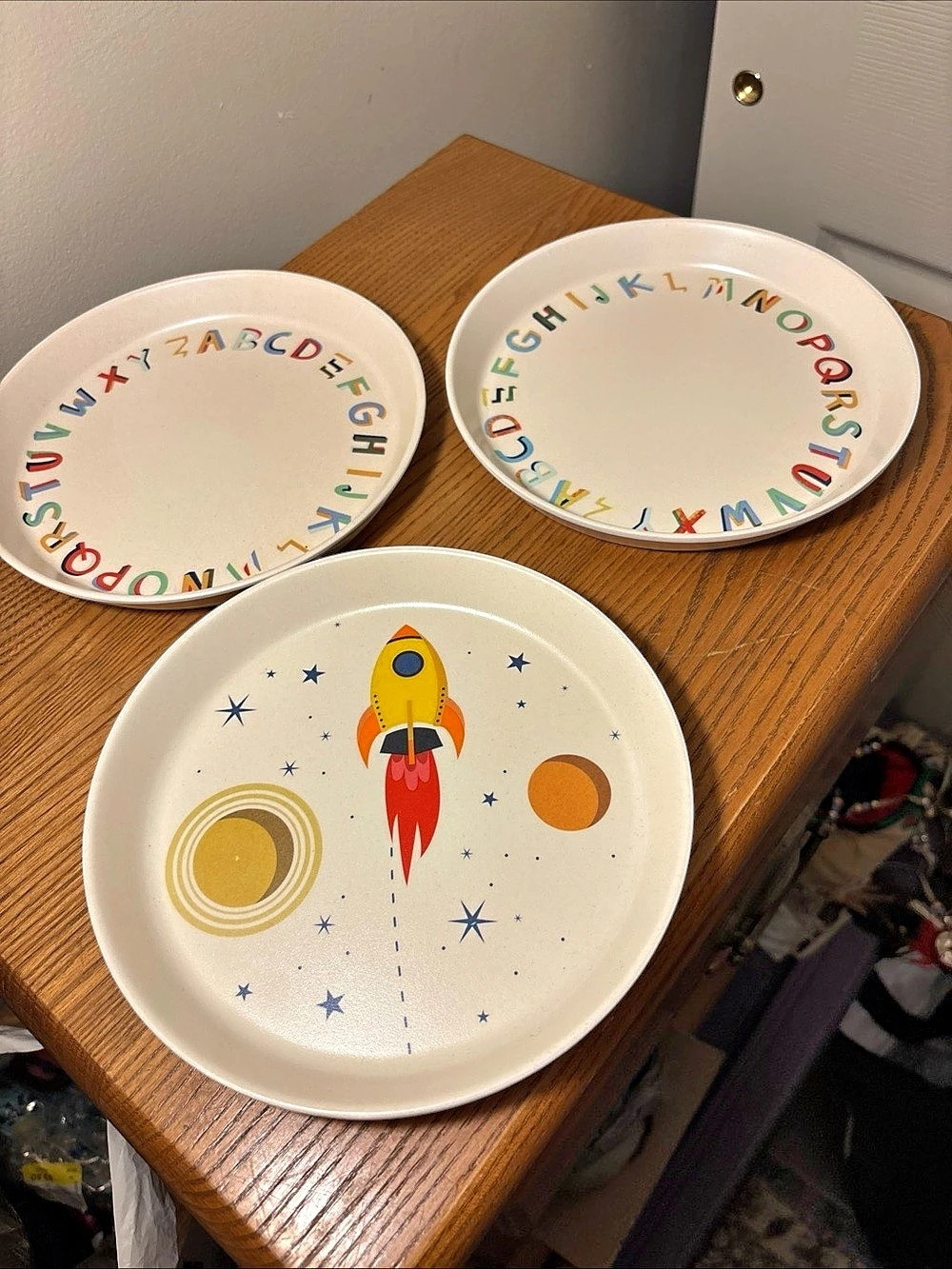 3-Piece Alphabet & Rocket Plate Set